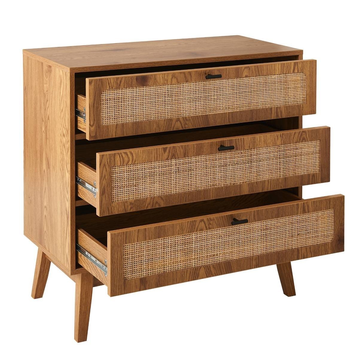Alia - Cómoda 3 cajones - Madera y ratán