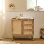 Palmo - Cómoda 3 Cajones / 1 Puerta - Madera y Ratán