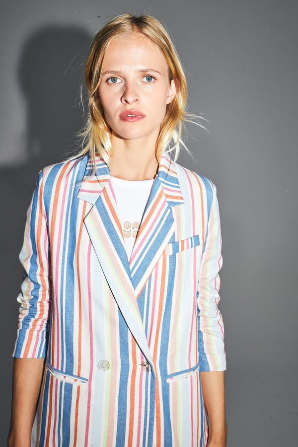 The Ema Blazer With Multicolored Pop Stripes In Organic Cotton Made In Italy
