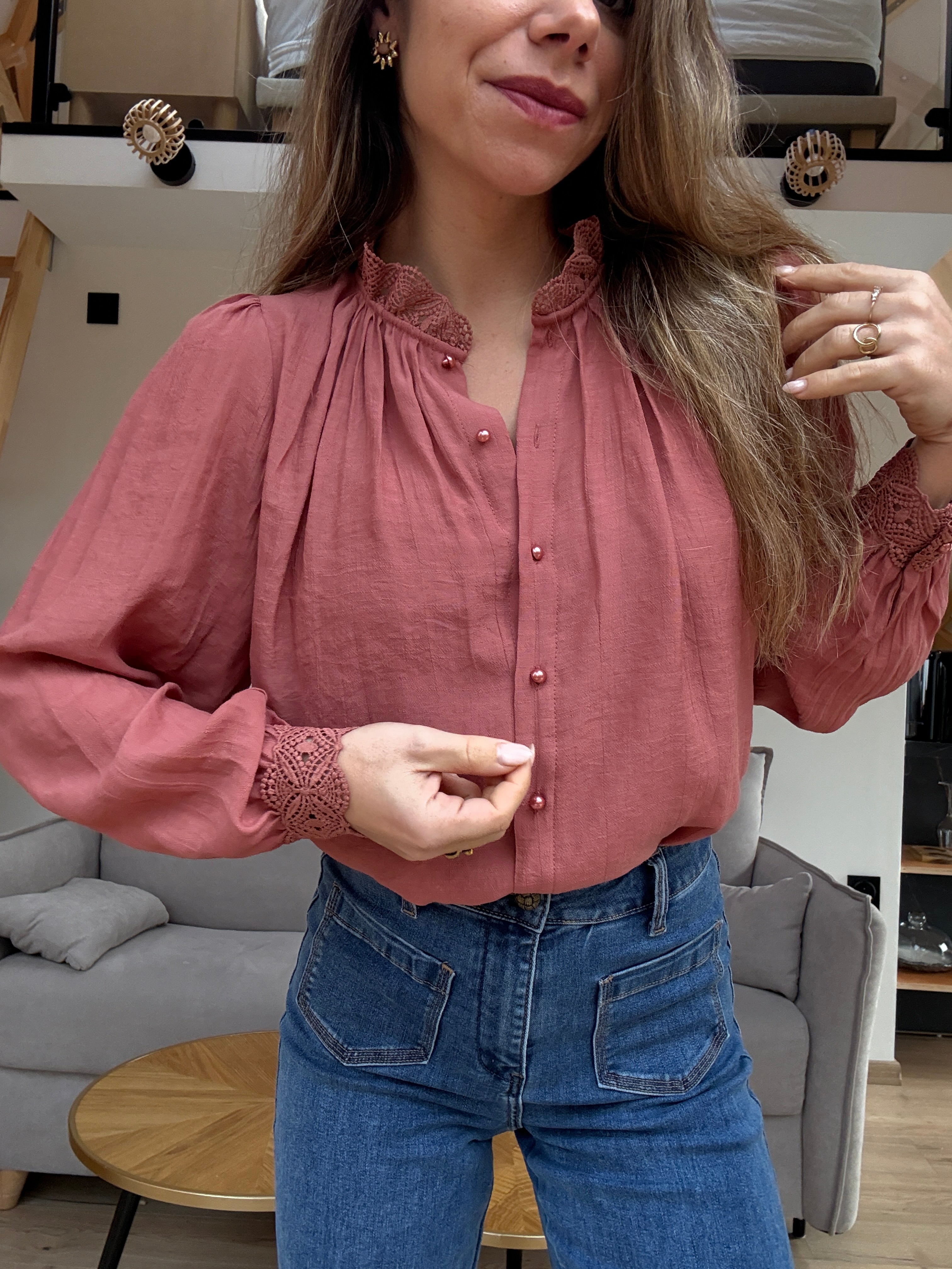 Maïwenn Bois De Rose Embroidered Blouse