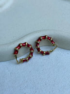 Boucles D’Oreilles Kenneth Jay Lane Vintage - Créoles Effet Bambou Rouge Et Doré