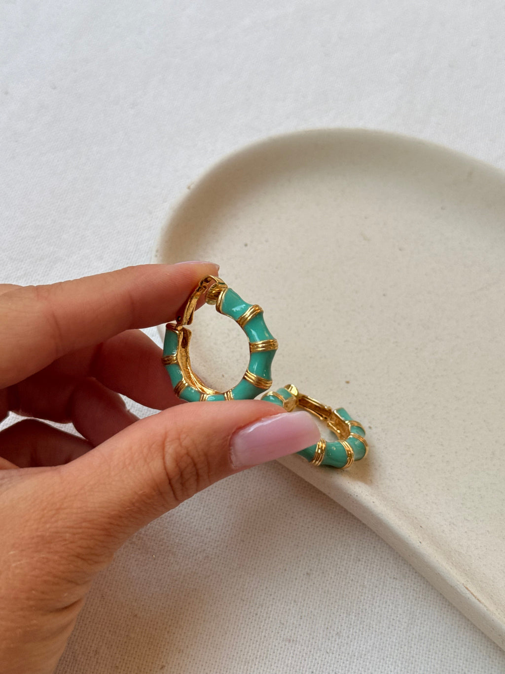 Pendientes Kenneth Jay Lane Vintage - Aros Esmaltados Turquesa