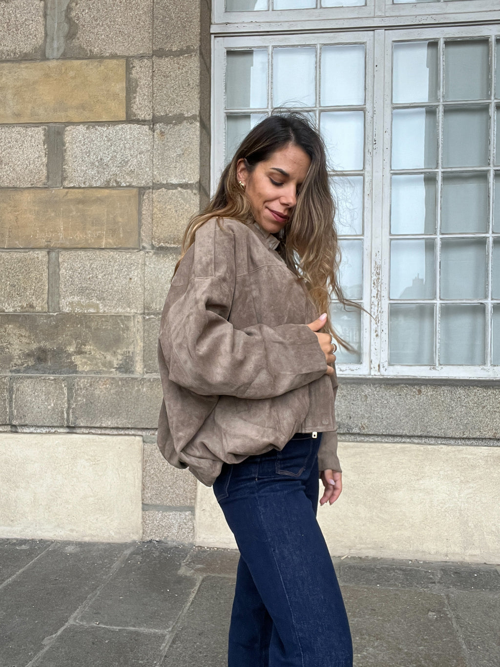 Léonie Taupe Suede Effect Jacket