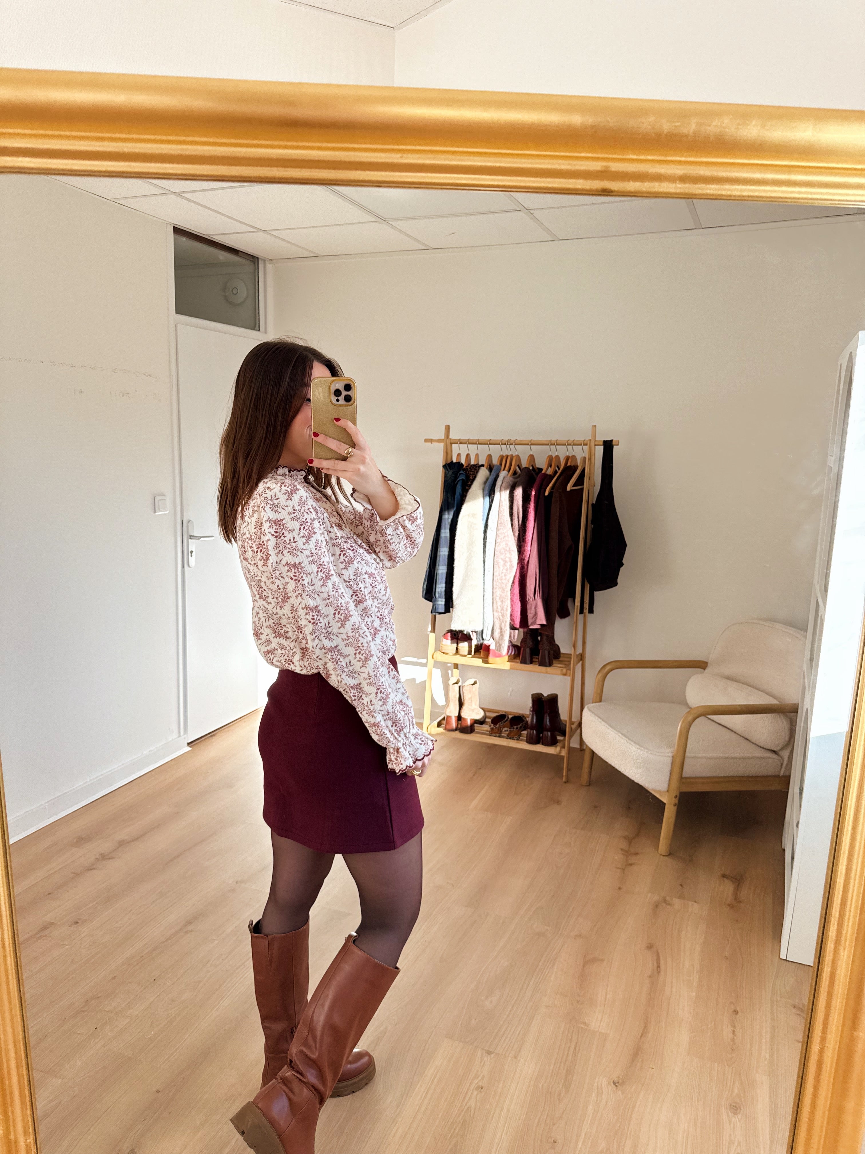 Jupe effet laine Lou bordeaux