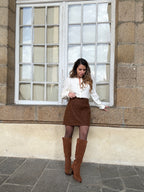Lou chocolate wool-effect skirt