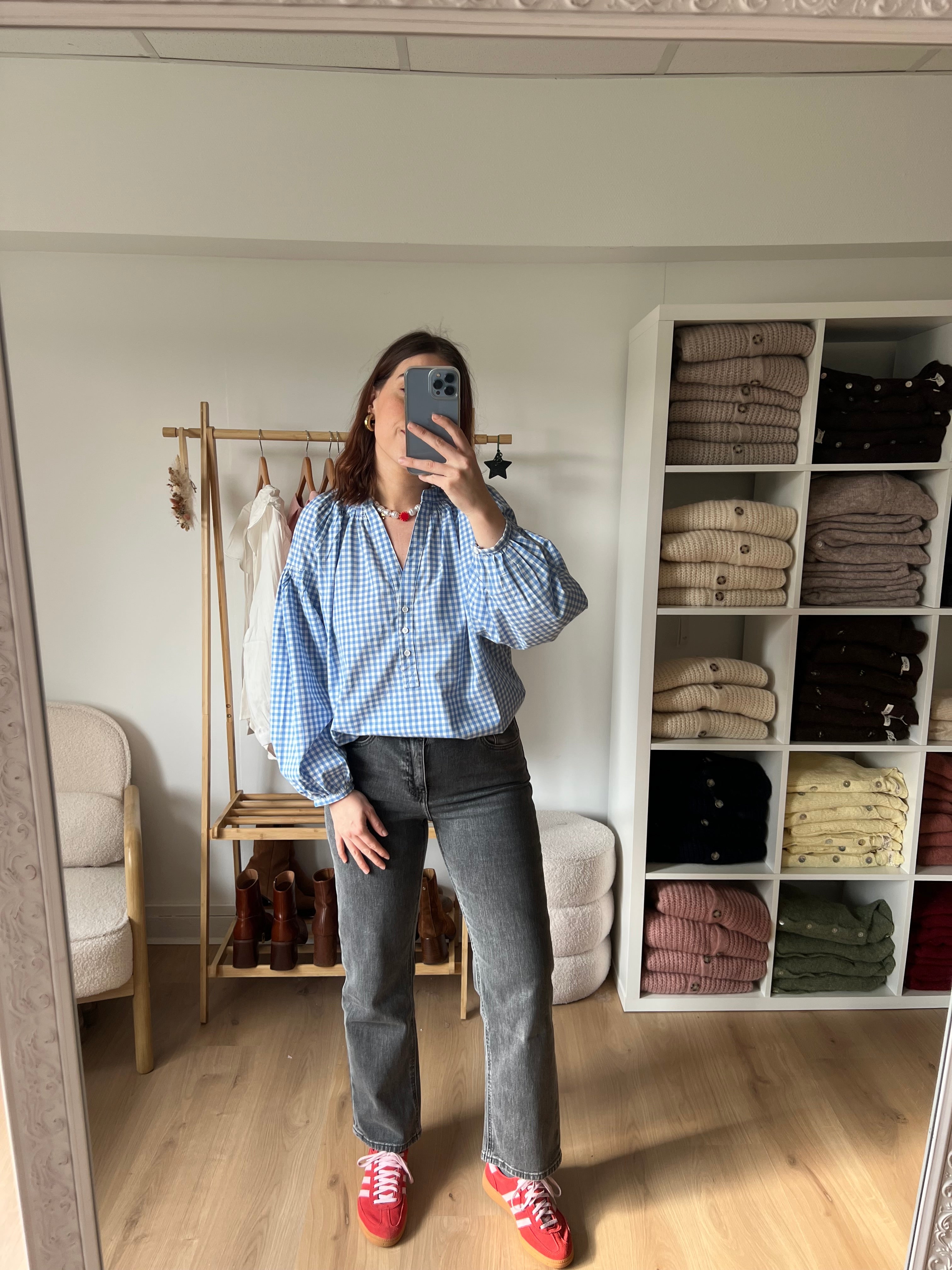 Blusa de cuadros vichy azul cielo Clothilde