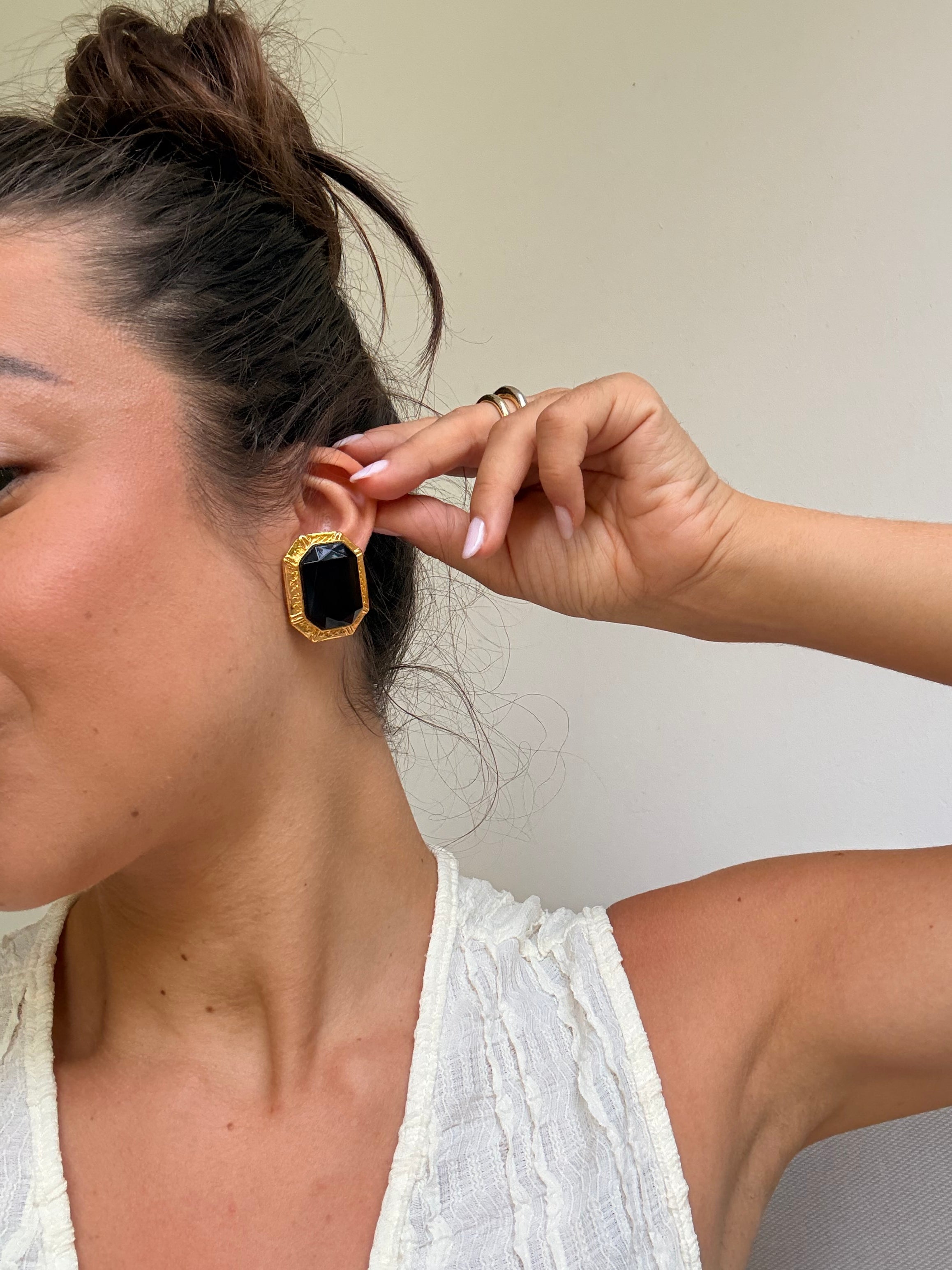 Pendientes Vintage - Strass Facetado Negro