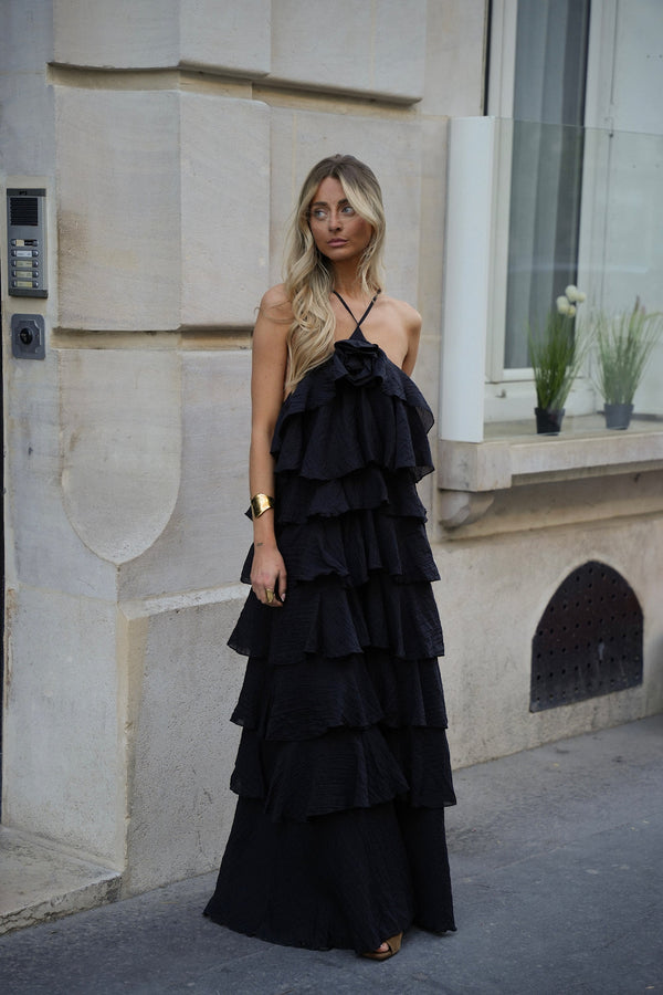 Ava Ruffled Dress - Black