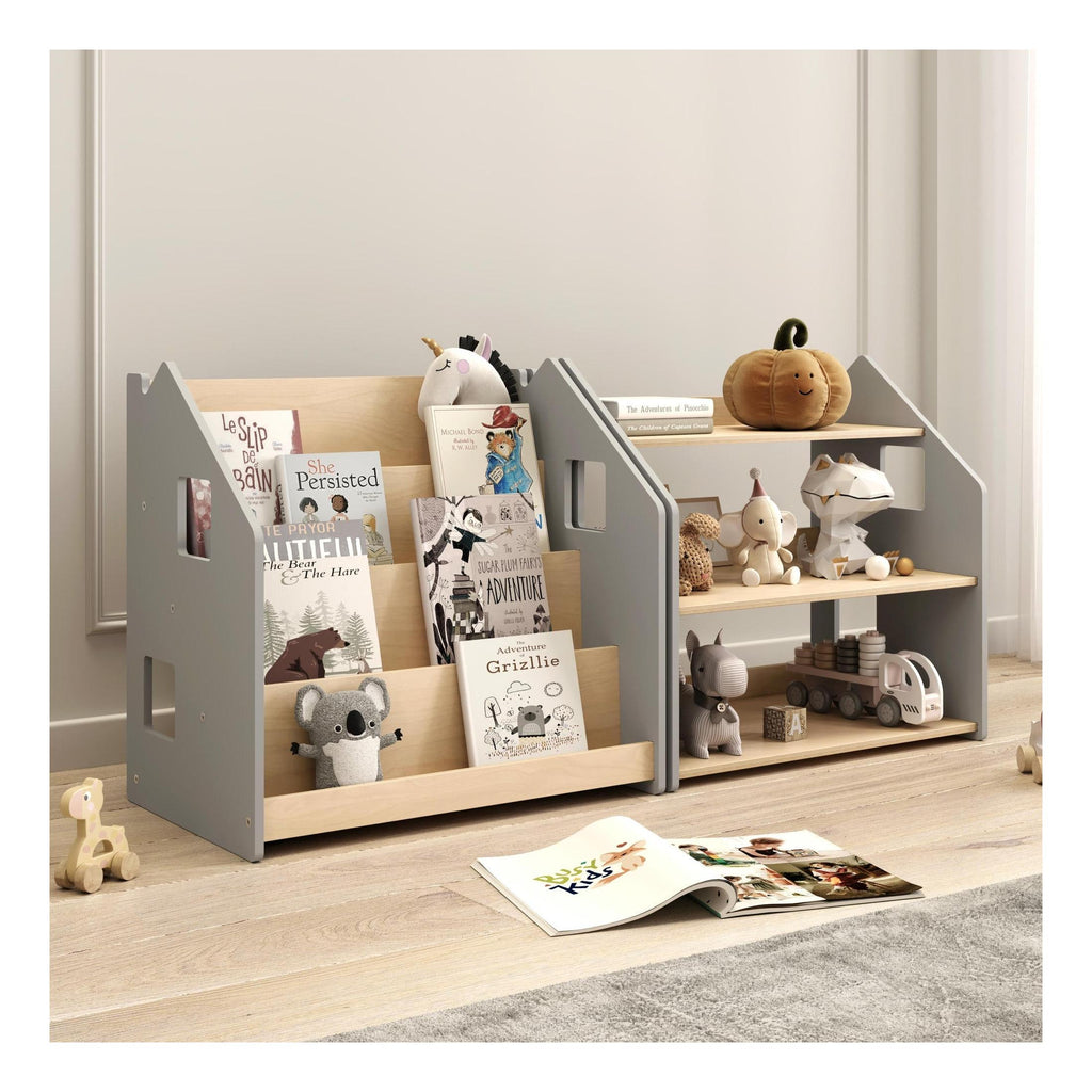 Bibliothèque & Étagère À Jouets Duo – Blanc & Gris