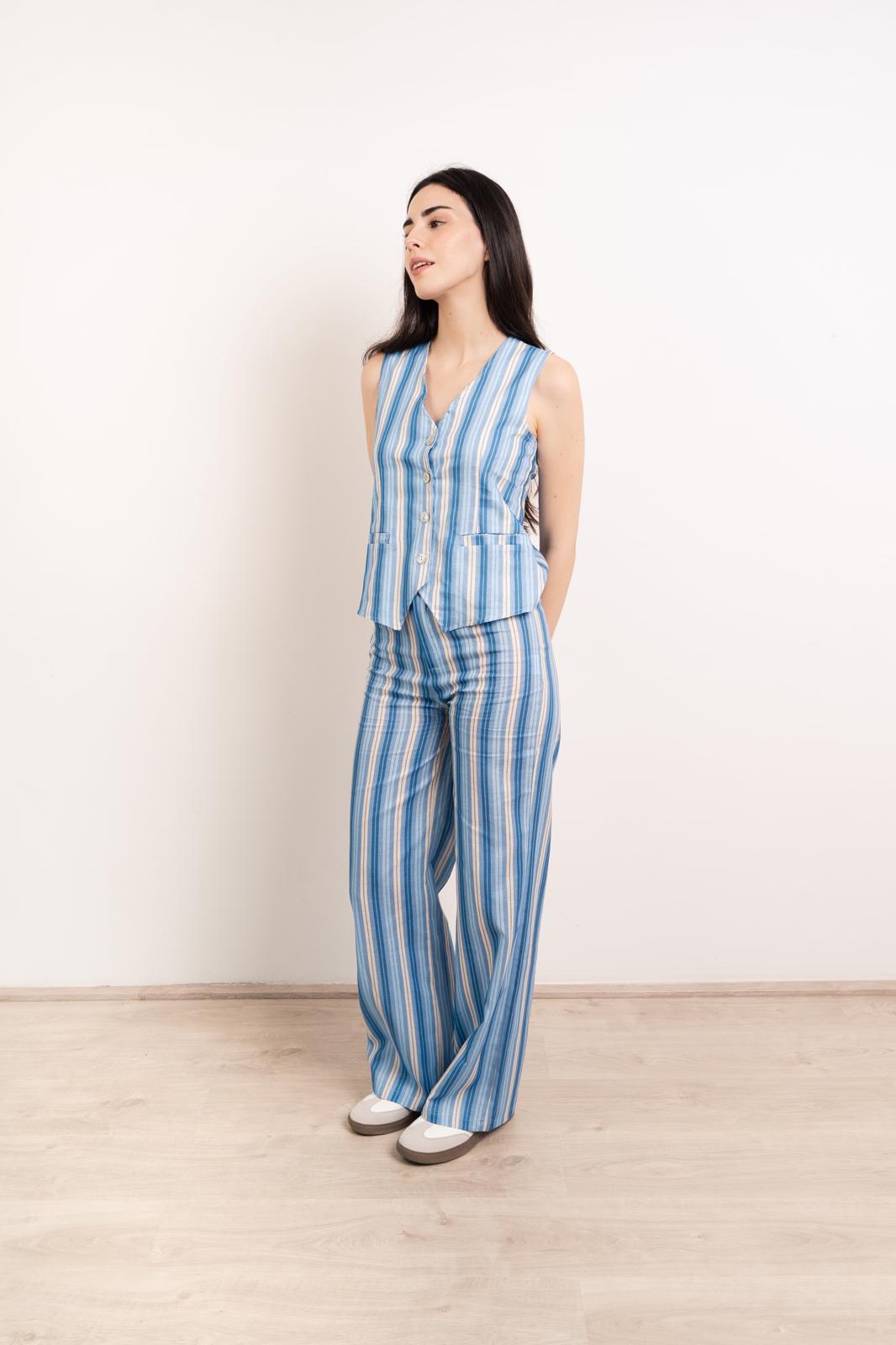 Ana Blue Linen Trousers