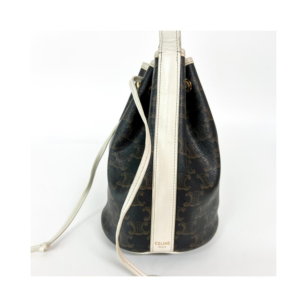 Celine - Triomphe canvas drawstring bucket bag - Brown