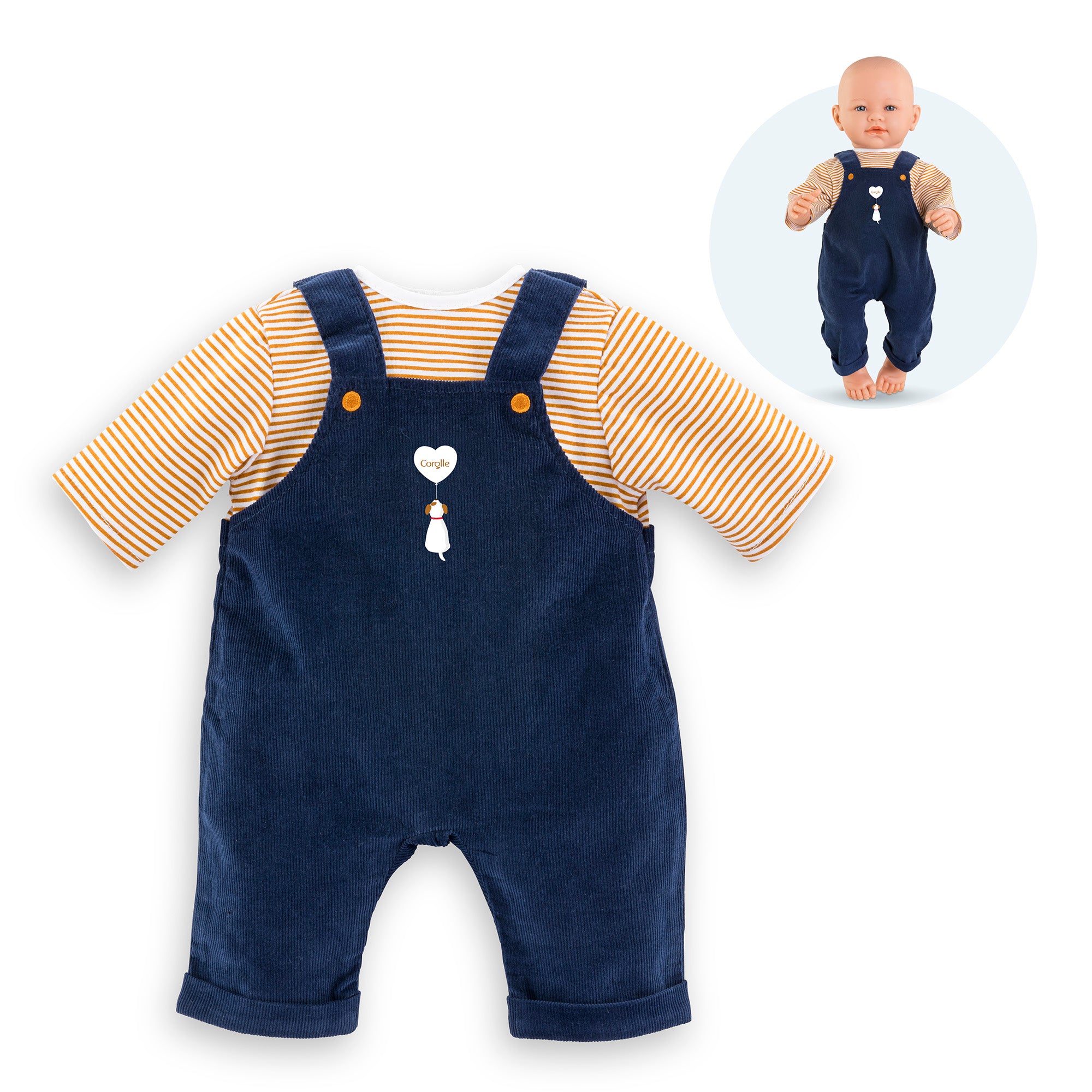 T-Shirt And Navy Dungarees For 42 cm Doll