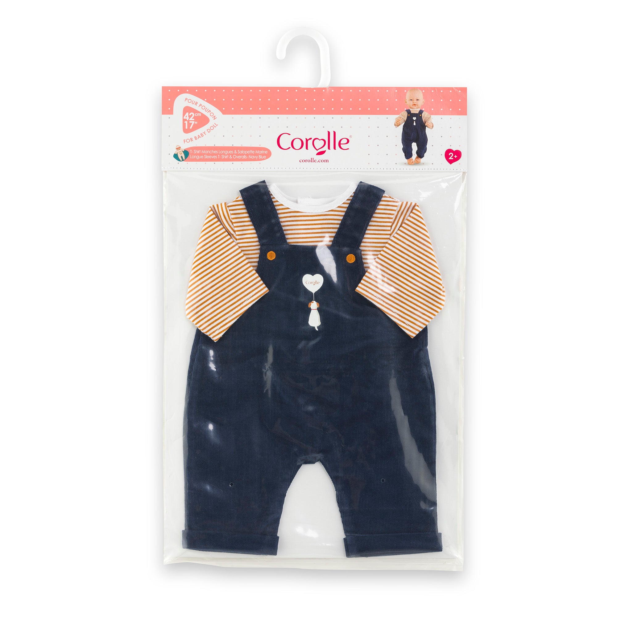 T-Shirt And Navy Dungarees For 42 cm Doll
