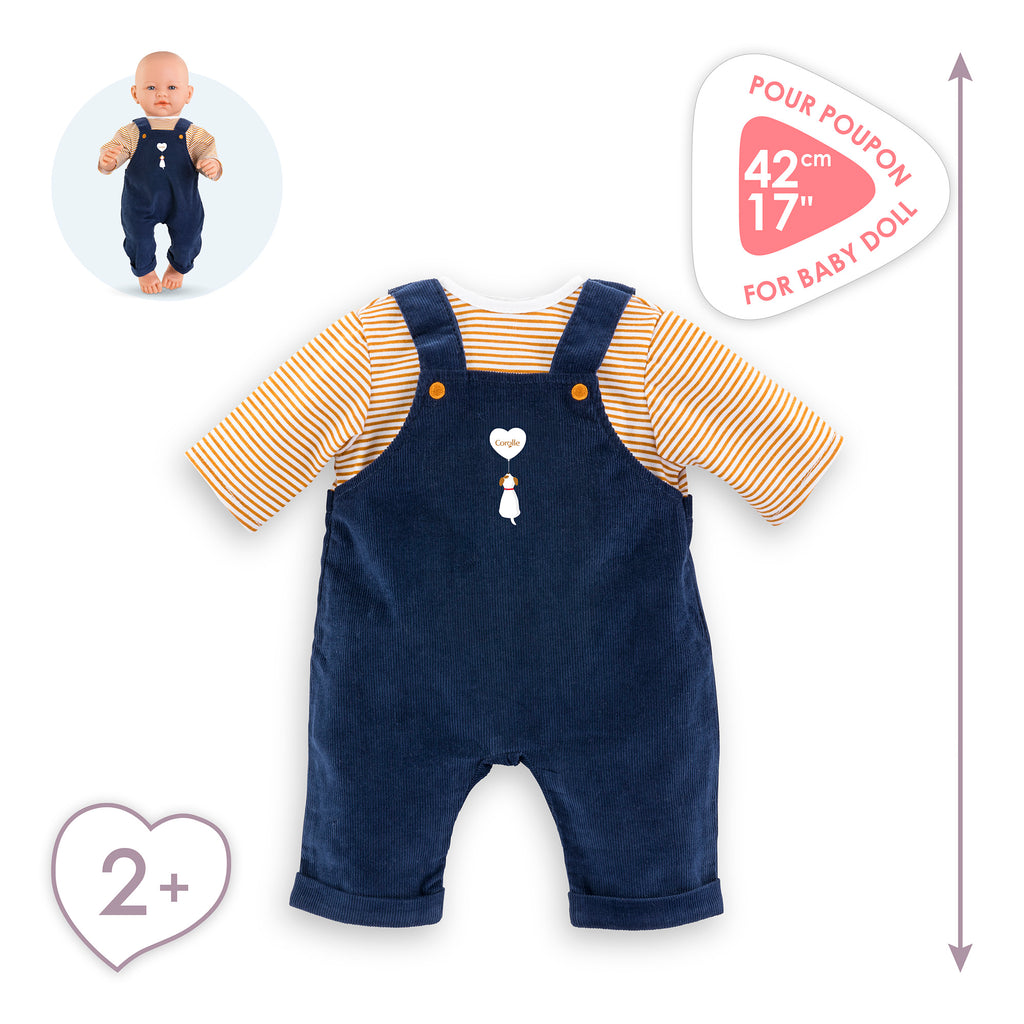 T-Shirt And Navy Dungarees For 42 cm Doll