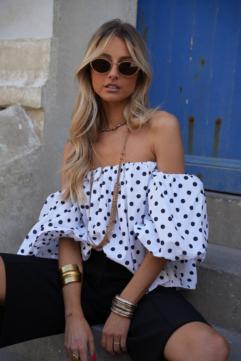 Blusa Sola De Lunares - Blanco/Negro