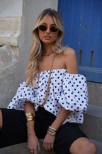 Blusa Sola De Lunares - Blanco/Negro