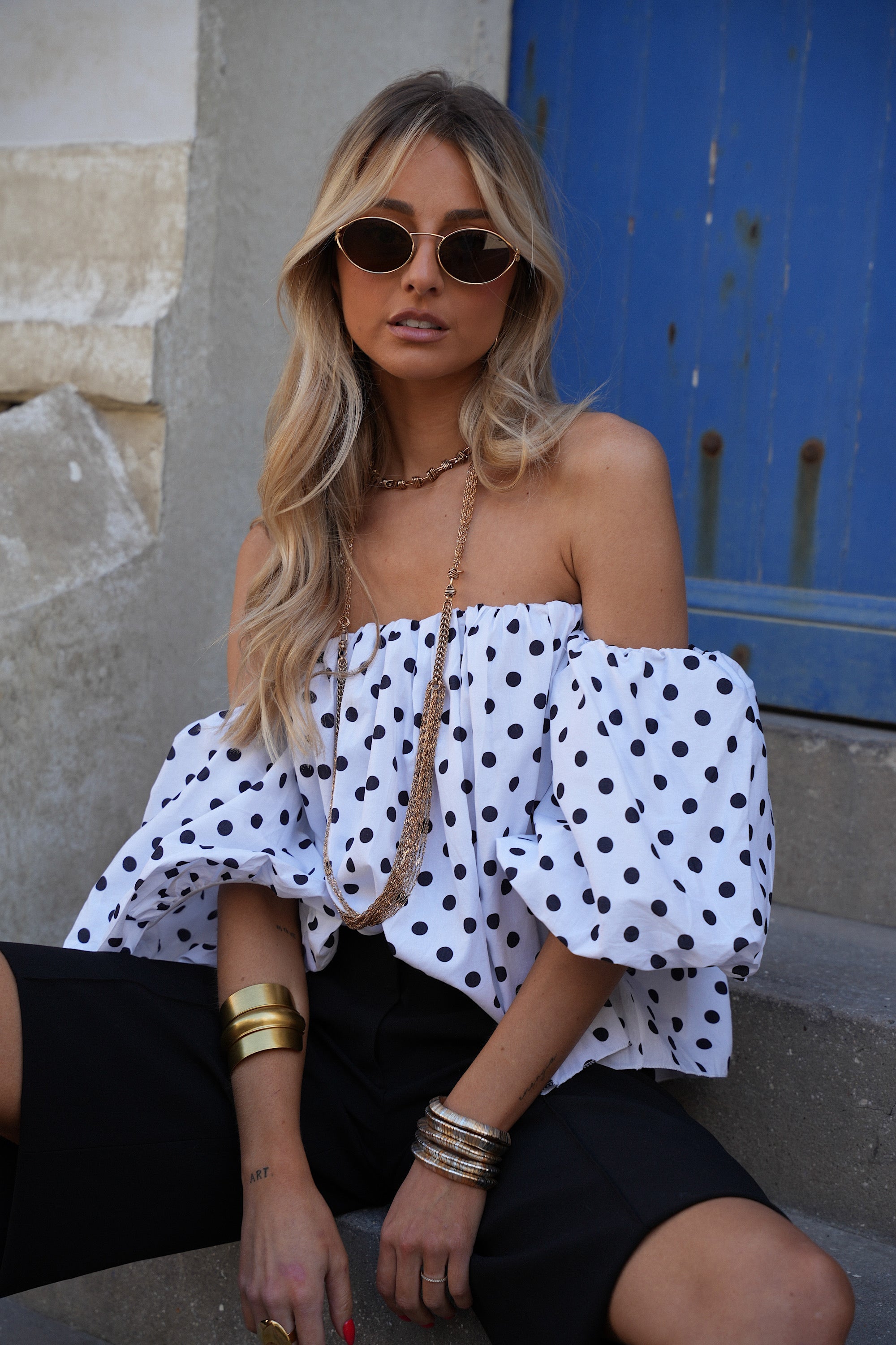 Blusa Sola De Lunares - Blanco/Negro