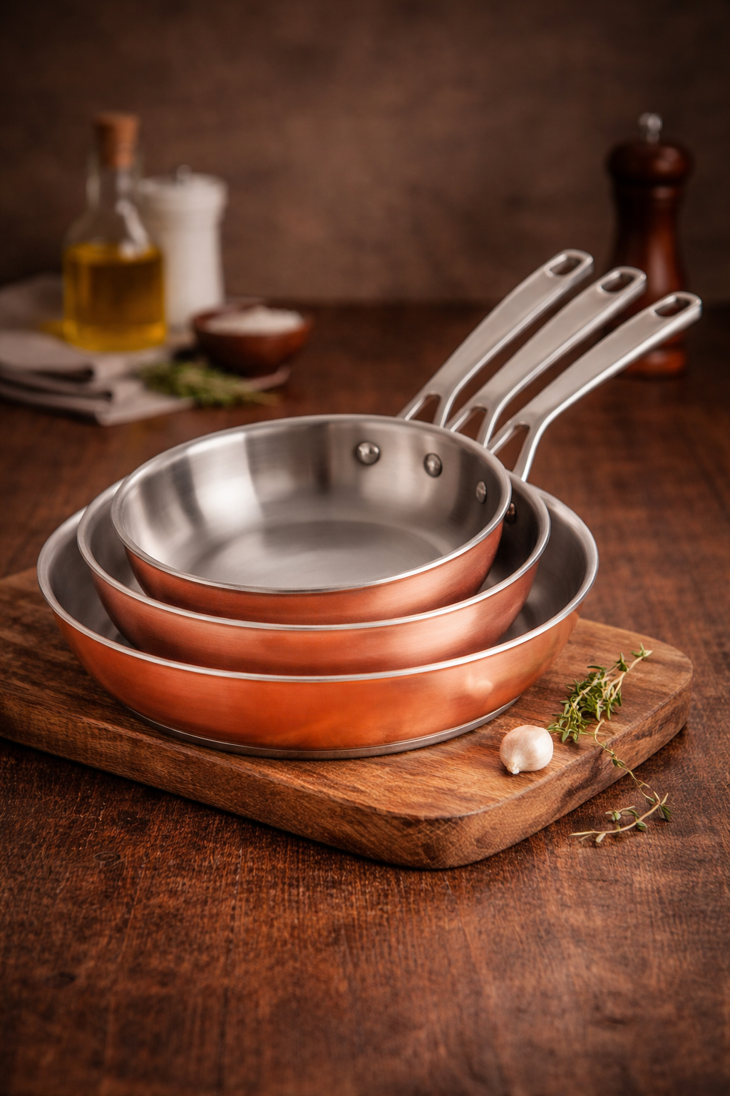 Set De 3 Sartenes De Acero Inoxidable Triply - Cobre