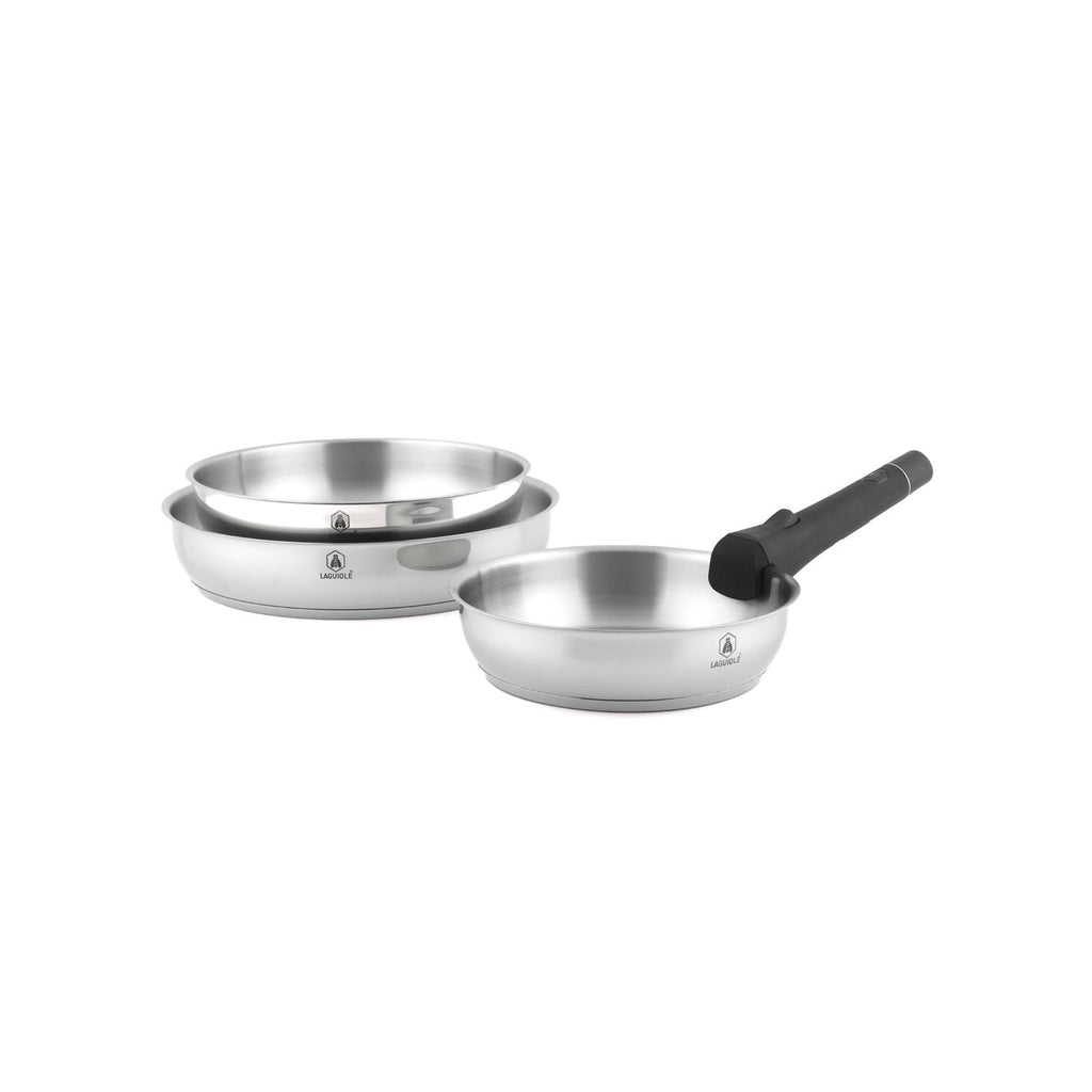 Réactif - Set of 3 Removable Frying Pans - Stainless Steel - Silver