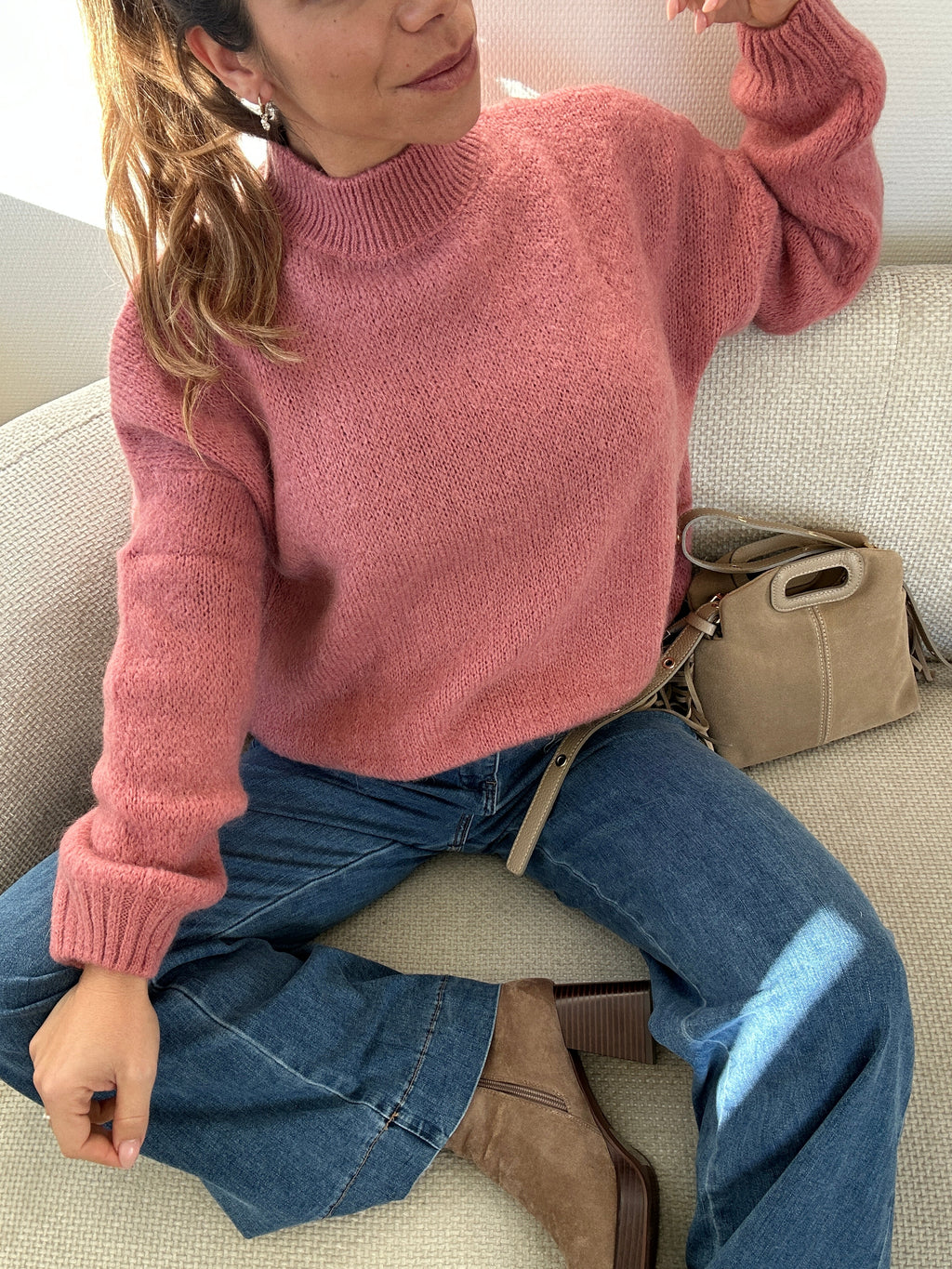 Hortense Round-Neck Knitted Sweater Old Pink
