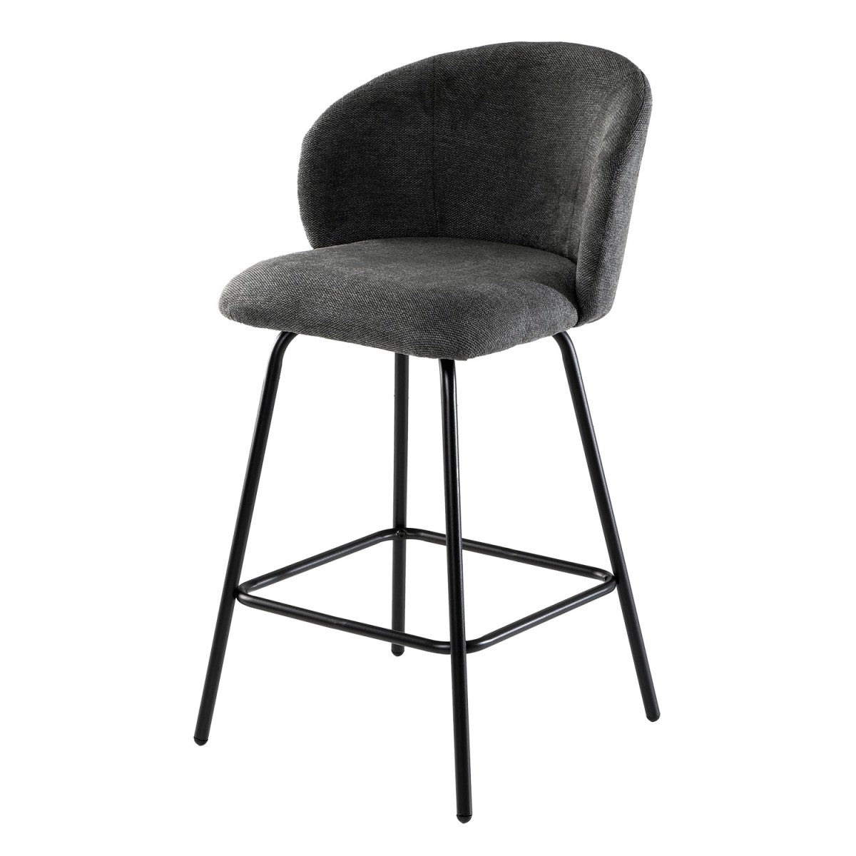 Sorrel - Lote de 2 taburetes con patas de metal - Tela jaspeada gris antracita