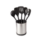 Harmonie - Set 6 Ustensiles De Cuisine - Inox Et Silicone - Argent / Noir