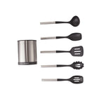 Harmonie - Set 6 Ustensiles De Cuisine - Inox Et Silicone - Argent / Noir