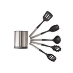 Harmonie - Set 6 Ustensiles De Cuisine - Inox Et Silicone - Argent / Noir