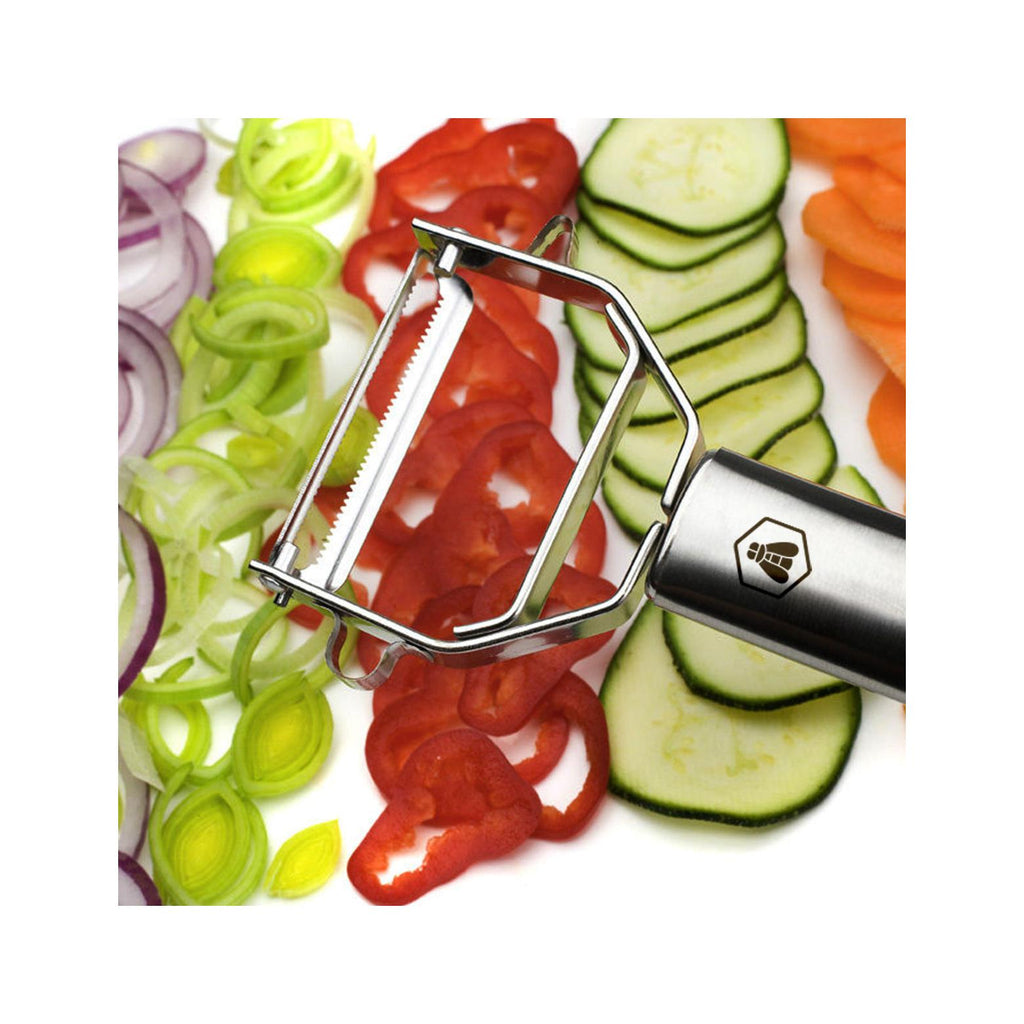 Set 3 Pieces Vegetable Peeler + Julienne Peeler + Mini Grater - Orange / Silver