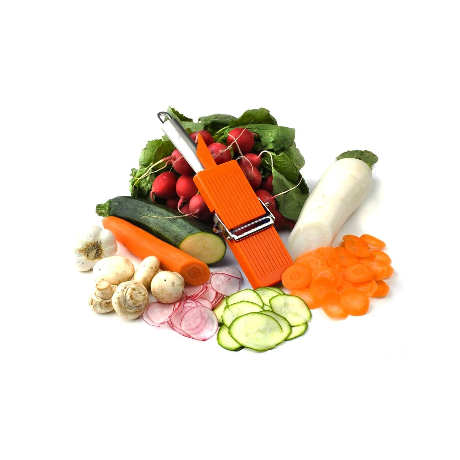 Set 3 Pieces Vegetable Peeler + Julienne Peeler + Mini Grater - Orange / Silver