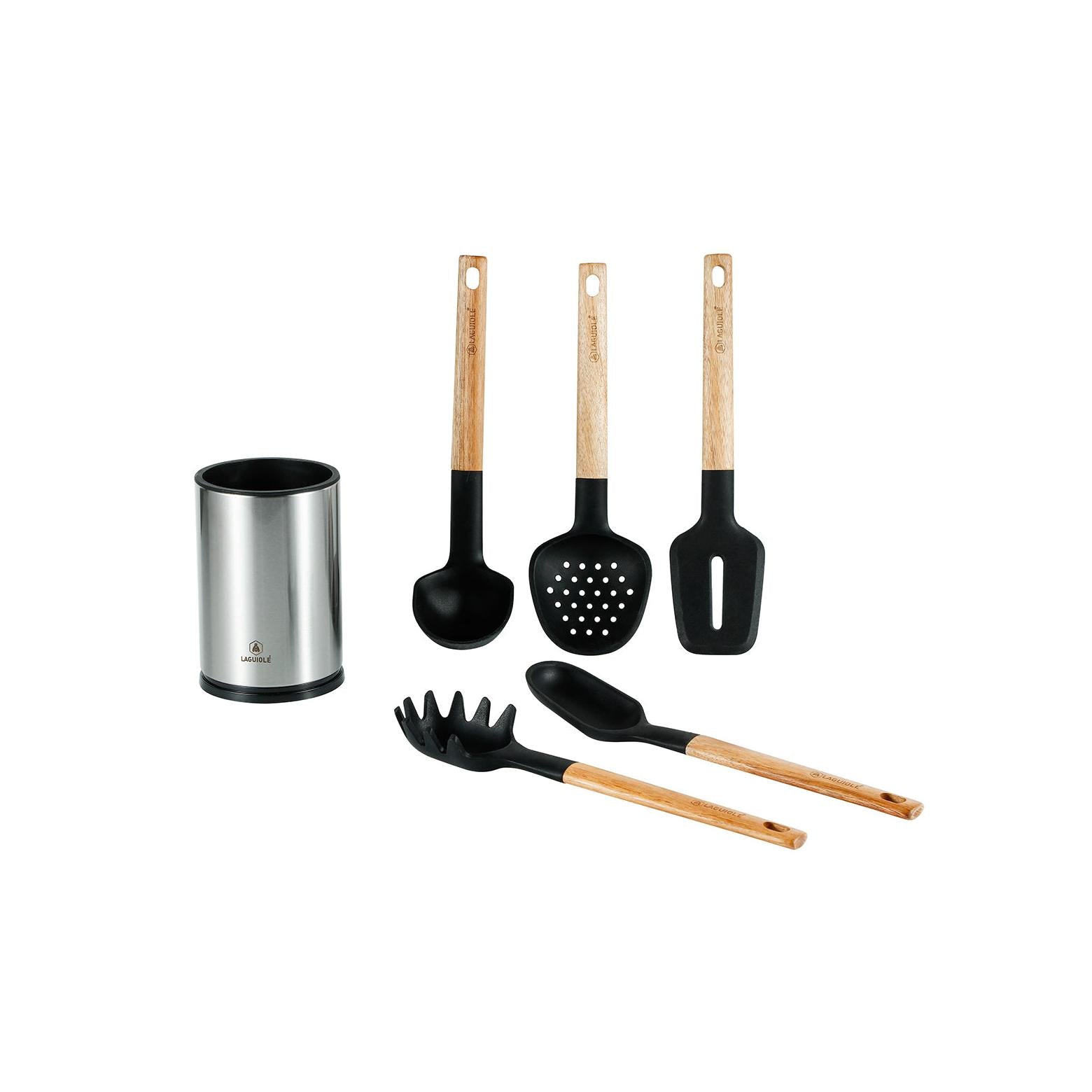 Sève - Set 6 Ustensiles De Cuisine - Inox Et Bois D'Acacia - Argenté / Bois