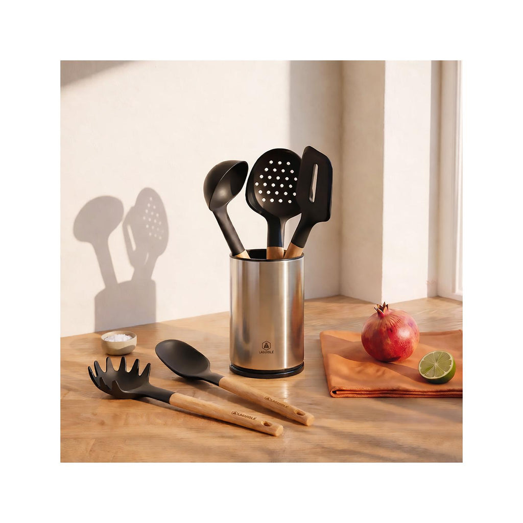 Sève - Set 6 Ustensiles De Cuisine - Inox Et Bois D'Acacia - Argenté / Bois