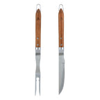 Sève - Set of 2 Barbecue Utensils Knife + Fork - Steel and Acacia Wood - Silver / Wood