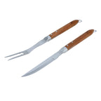 Sève - Set of 2 Barbecue Utensils Knife + Fork - Steel and Acacia Wood - Silver / Wood