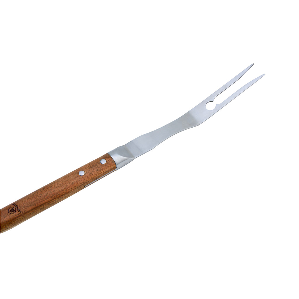 Sève - Set of 2 Barbecue Utensils Knife + Fork - Steel and Acacia Wood - Silver / Wood