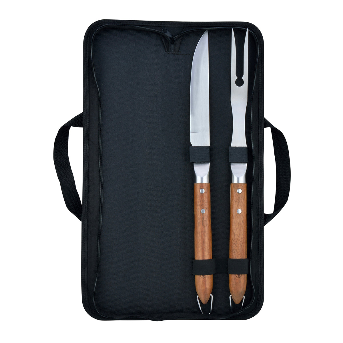 Sève - Set of 2 Barbecue Utensils Knife + Fork - Steel and Acacia Wood - Silver / Wood
