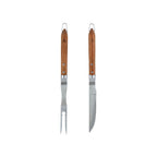 Sève - Set de 2 utensilios para barbacoa cuchillo + tenedor - Acero y madera de acacia - Plata / Madera