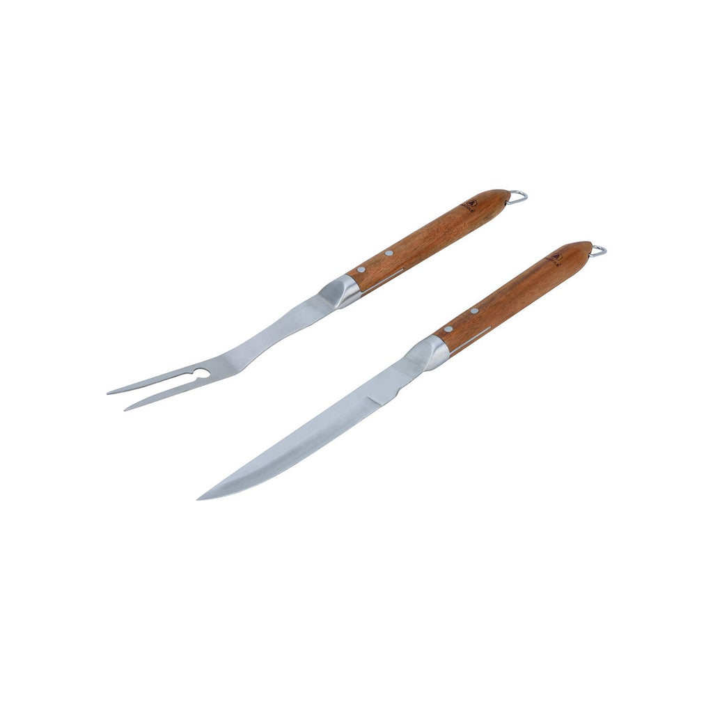 Sève - Set de 2 utensilios para barbacoa cuchillo + tenedor - Acero y madera de acacia - Plata / Madera