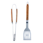 Sève - Set of 2 Barbecue Utensils Spatula + Tongs - Steel and Acacia Wood - Silver / Wood