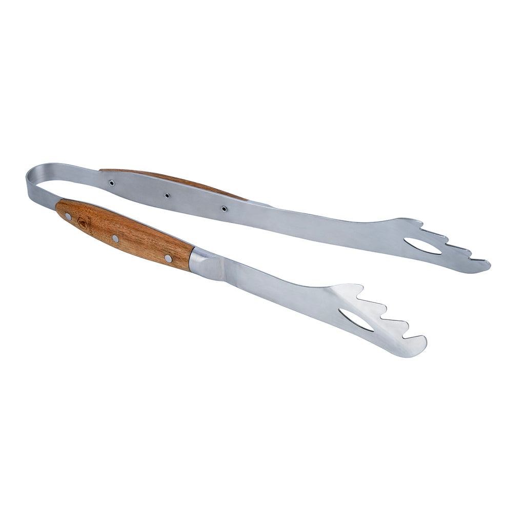 Sève - Set of 2 Barbecue Utensils Spatula + Tongs - Steel and Acacia Wood - Silver / Wood