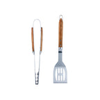 Sève - Juego de 2 utensilios para barbacoa Espátula + Pinzas - Acero y madera de acacia - Plata / Madera