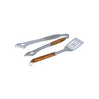 Sève - Juego de 2 utensilios para barbacoa Espátula + Pinzas - Acero y madera de acacia - Plata / Madera
