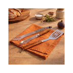 Sève - Juego de 2 utensilios para barbacoa Espátula + Pinzas - Acero y madera de acacia - Plata / Madera