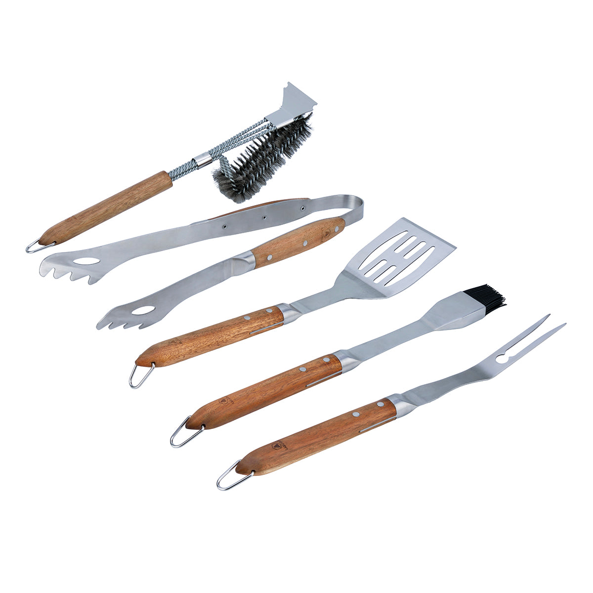 Sève - Set 5 Ustensiles Barbecue - Acier Et Bois D'Acacia - Argenté / Bois