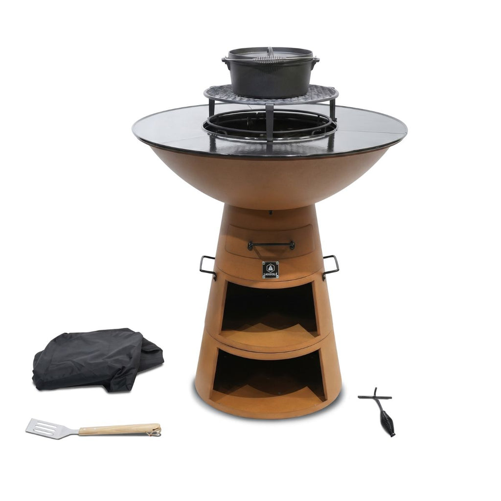 Brazier With Accessories And Protective Cover - Metal - Bronze