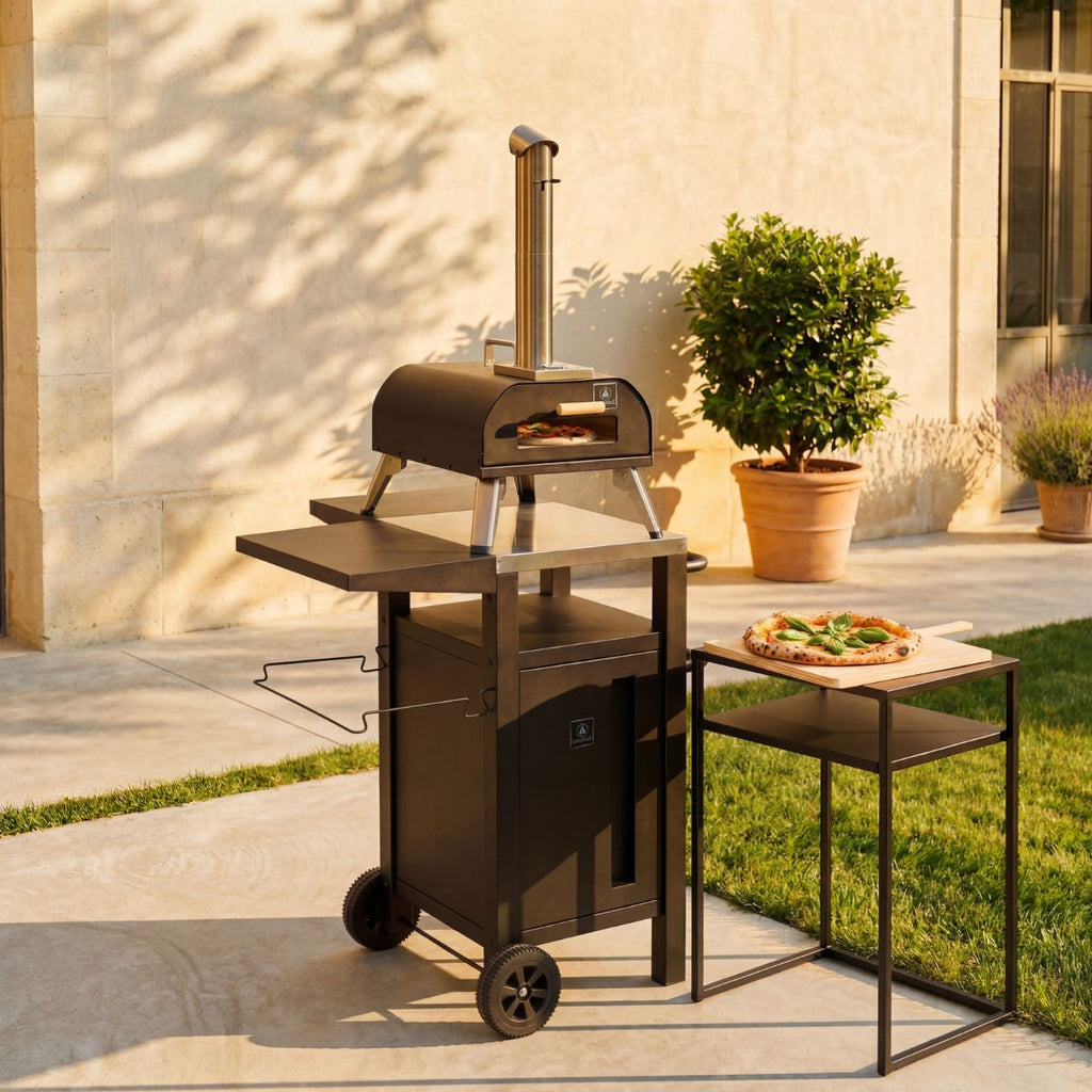Carro para Barbacoa con Almacenamiento y Funda Protectora - Acero Inoxidable y Plástico - Negro