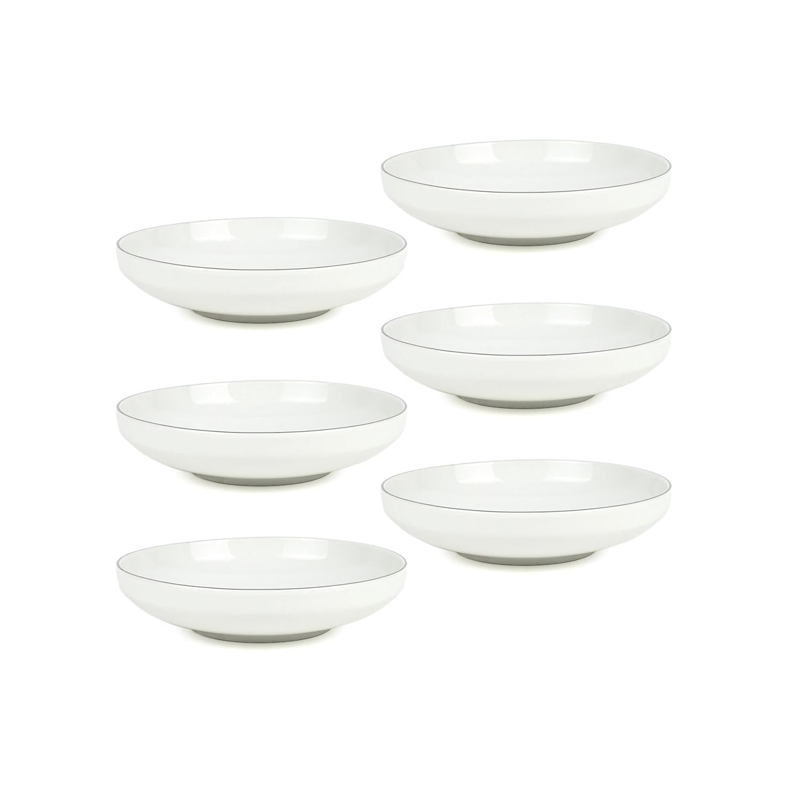 Sélène - Lot De 6 Assiettes Creuses - Porcelaine - Blanc Liseré Argenté