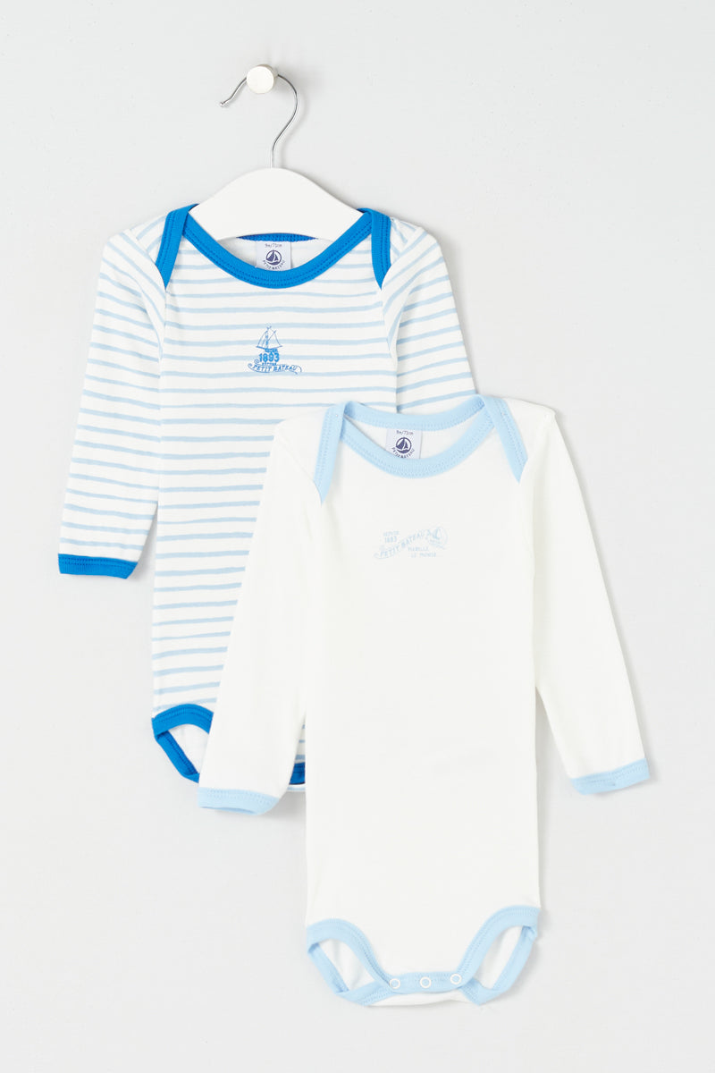 2 Bodys - Bleu Et Blanc - Bébé Fille