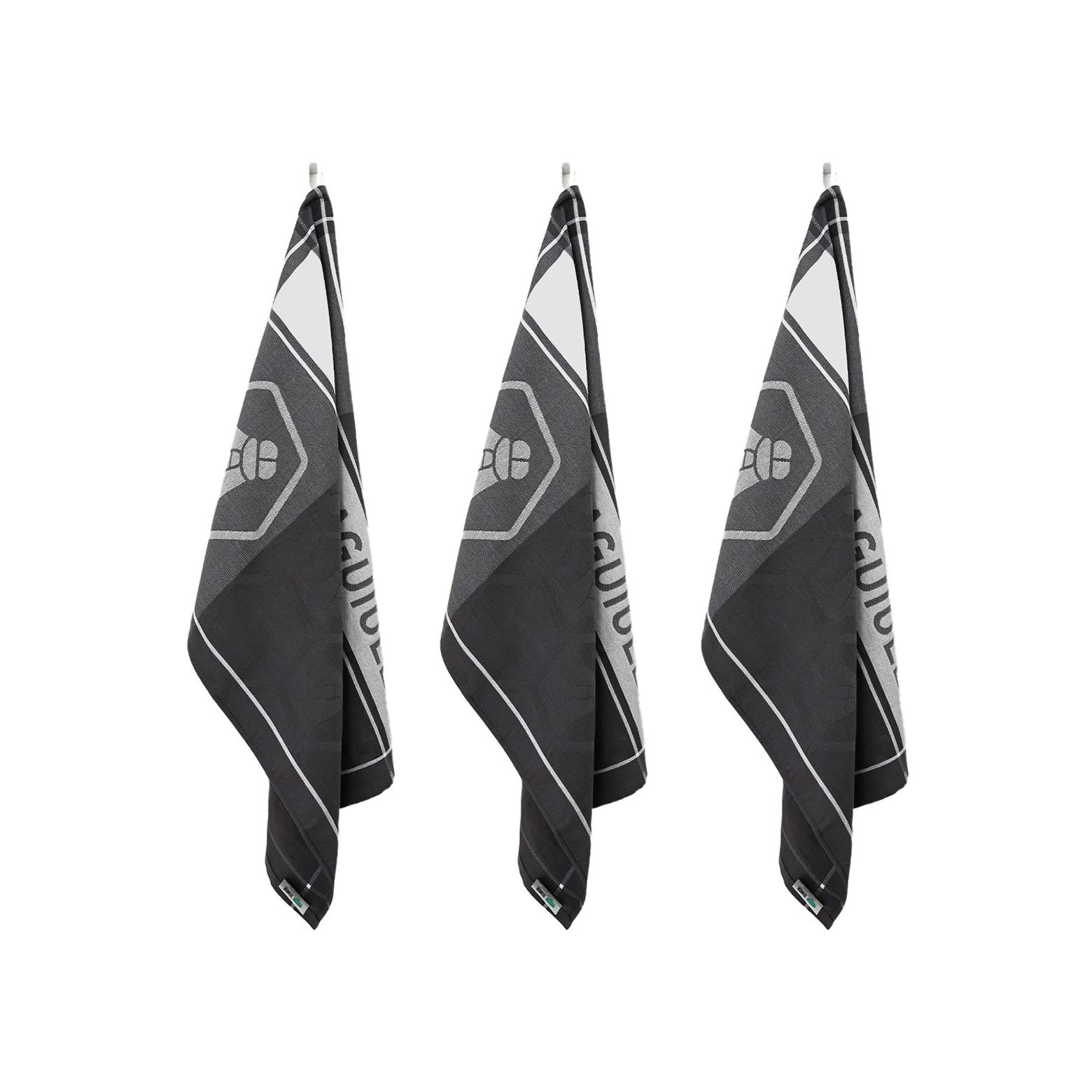 Miel - Set of 3 Jacquard Tea Towels - Cotton - Black