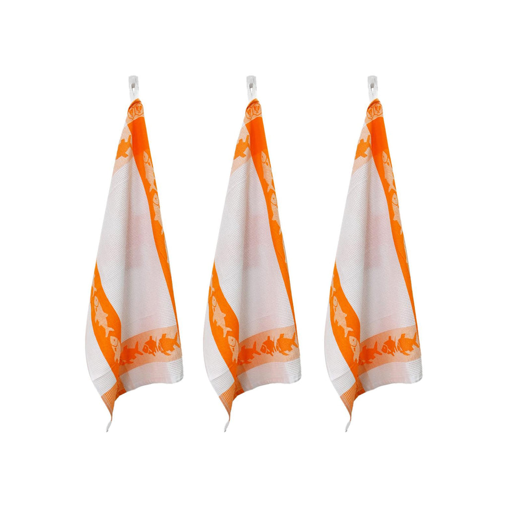 Carré - Set of 3 Honeycomb Tea Towels - Cotton - Orange
